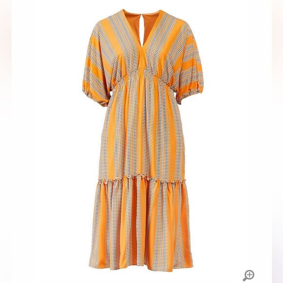 Taylor Women’s Mango Ivory Midi Dress Size 10 Ruffle Tiered NWT with Pockets - Picture 15 of 15